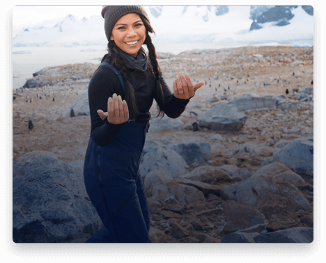 iFit Trainer Betina Gozo leading a workout in Antarctica.