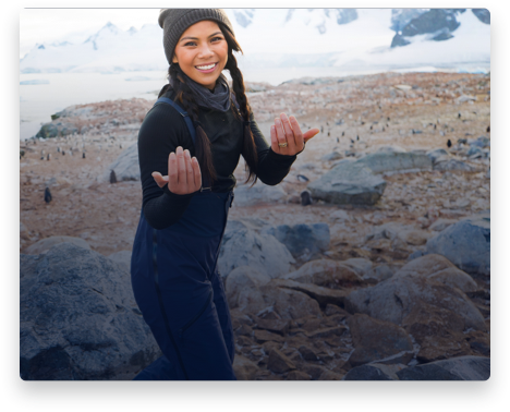 iFit Trainer Betina Gozo leading a workout in Antarctica.