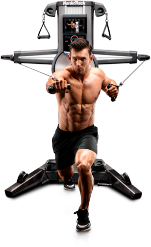 Man pulling forward from behind on a Fusion strength training machine.