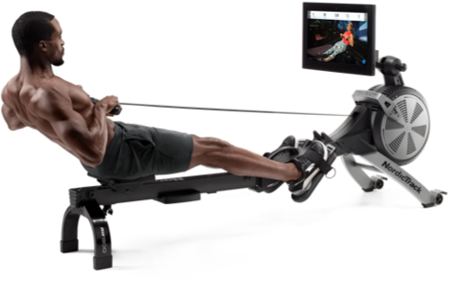 Man pulling back on a rower.