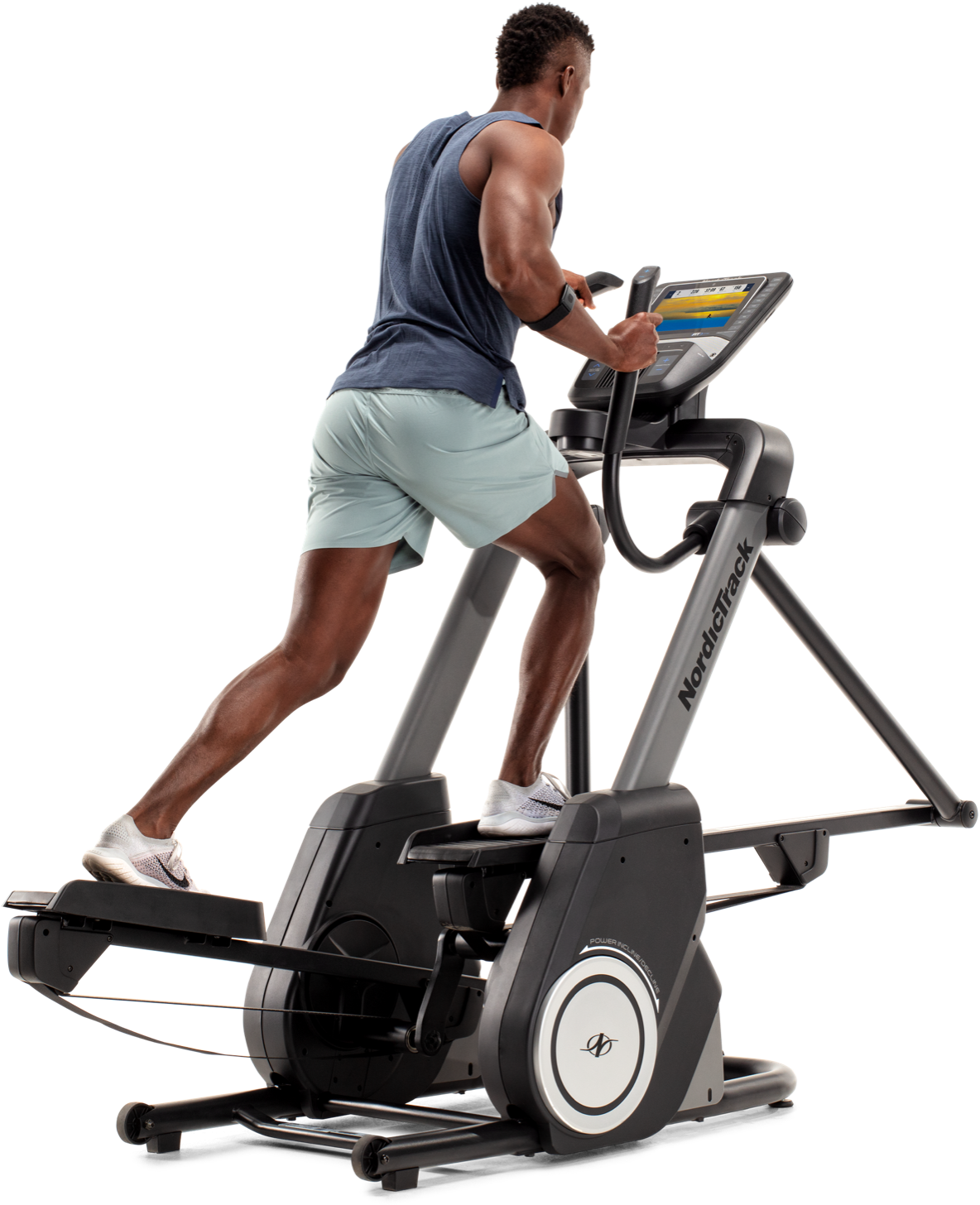 Man using an elliptical machine with the iFit app.